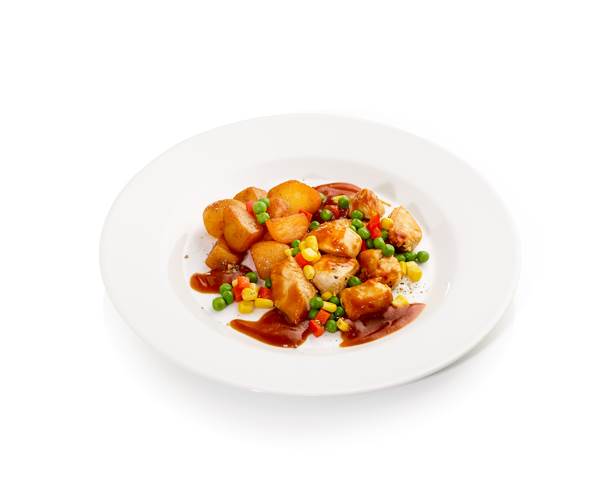 Barbecue Hähnchenbrust in Sauce mit gerösteten Paprika/Kartoffeln-Gemüse