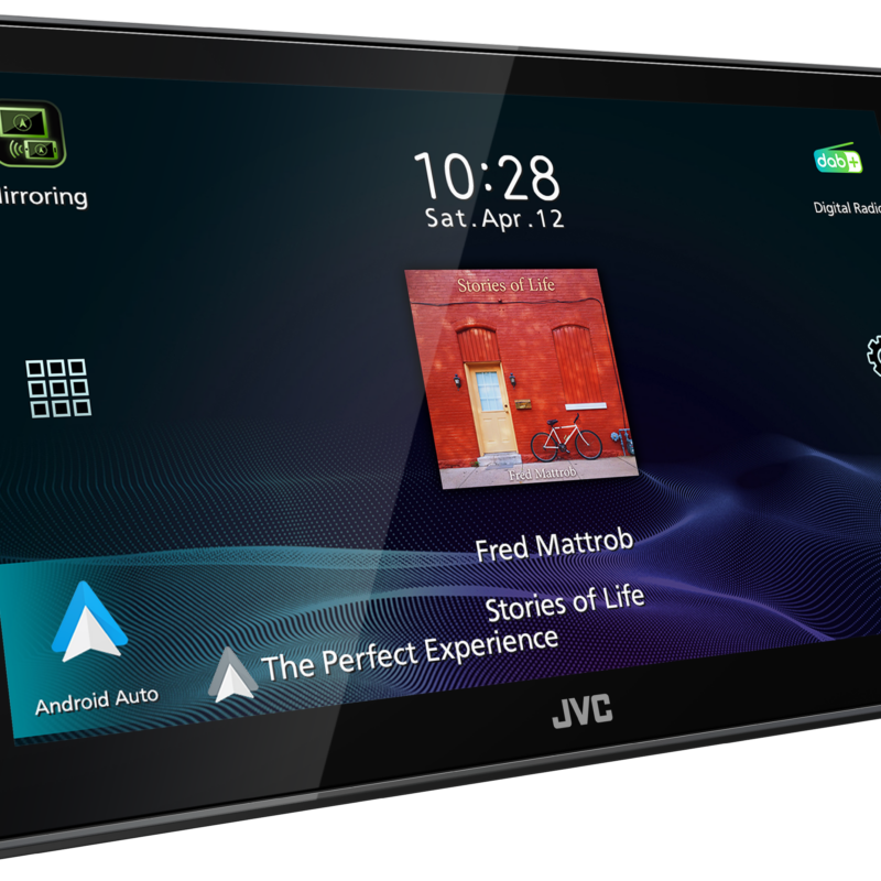 JVC KW-Z900DBW Multimedia-Autoradio mit großem HD-Touchscreen, Android Auto, DAB+ Digitalradio, Bluetooth und Smartphone-Integration.