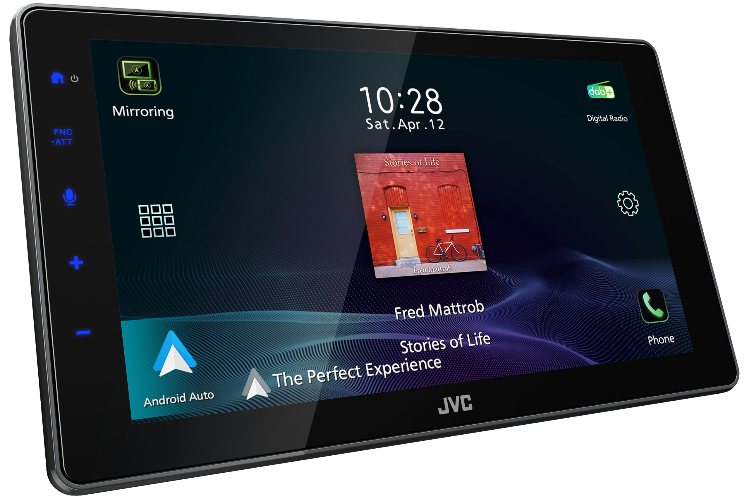 JVC KW-Z900DBW Multimedia-Autoradio mit großem HD-Touchscreen, Android Auto, DAB+ Digitalradio, Bluetooth und Smartphone-Integration.